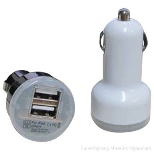 Car charger for mobile phones, two USB, 1 and 2.1A